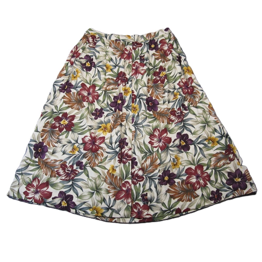 Vtg Alfred Dunner Floral Pleated Midi Skirt 18W Autumn Cottagecore Grandma USA